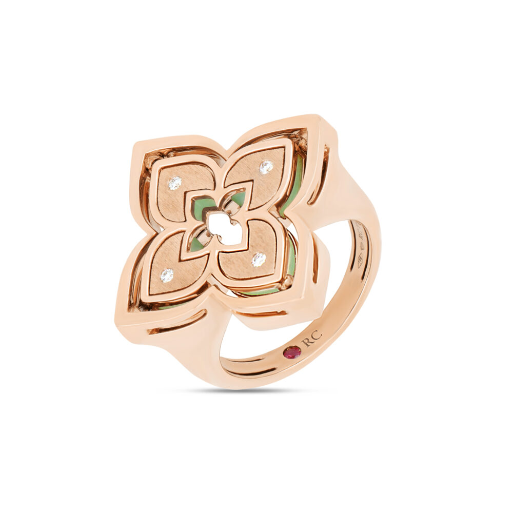 Venetian Princess – Ring in pink gold, chrysoprases and diamonds