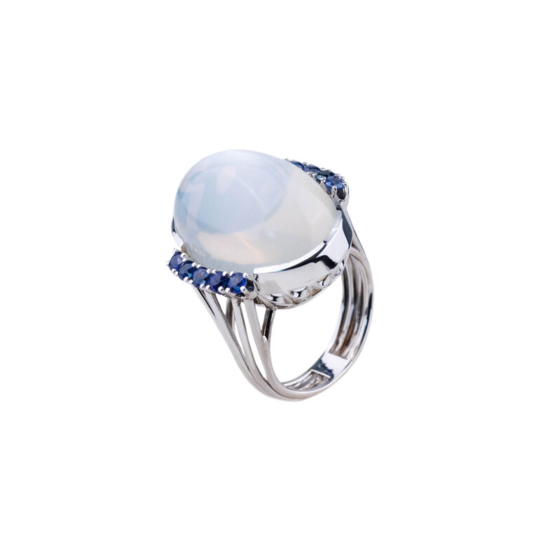 Bijoux Vintage - Bague en or blanc pierre de lune