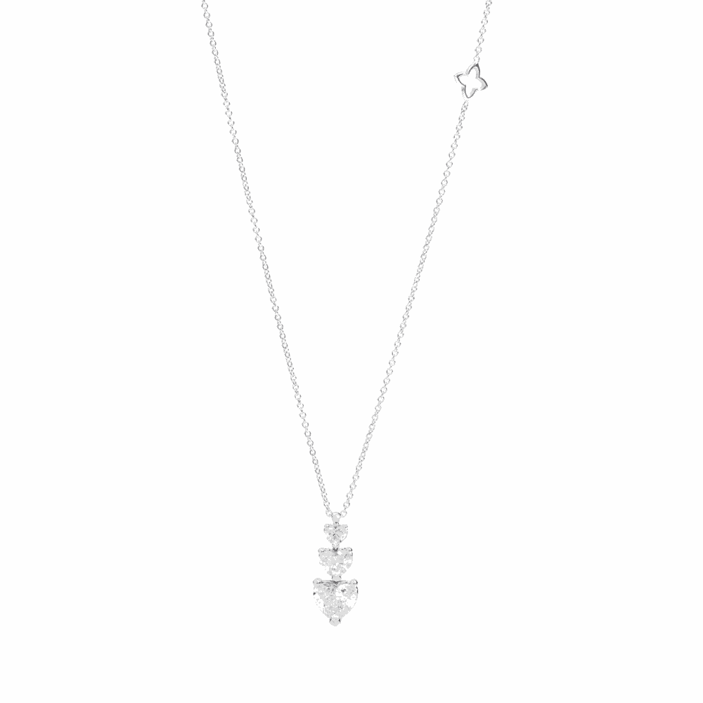 Collier en or blanc serti de diamants taille coeur total 0.515ct