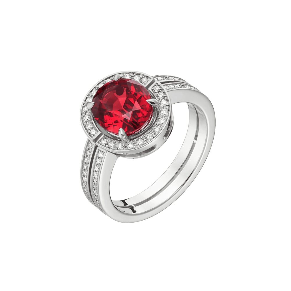 White gold ring set with a red spinel