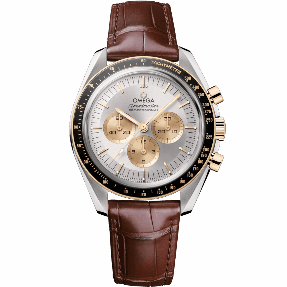 Speedmaster Moonwatch Professional 42 mm, acier ‑ or Moonshine™ sur Alligator