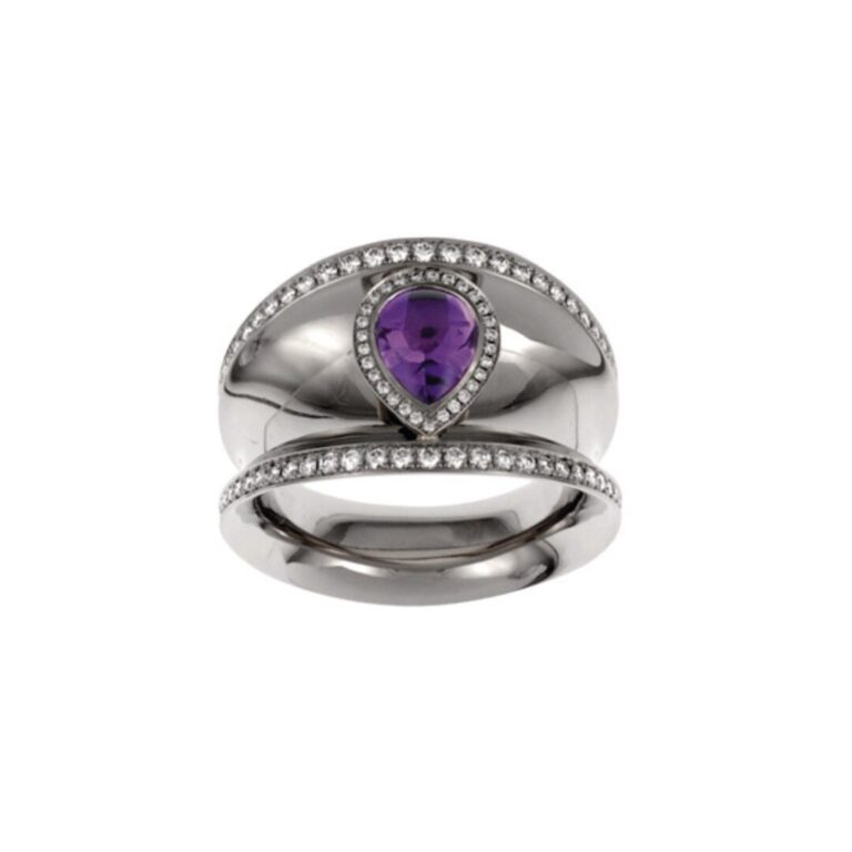 Chopard - Bague « Impériale » en or blanc sertie d’une poire améthyste et diamants