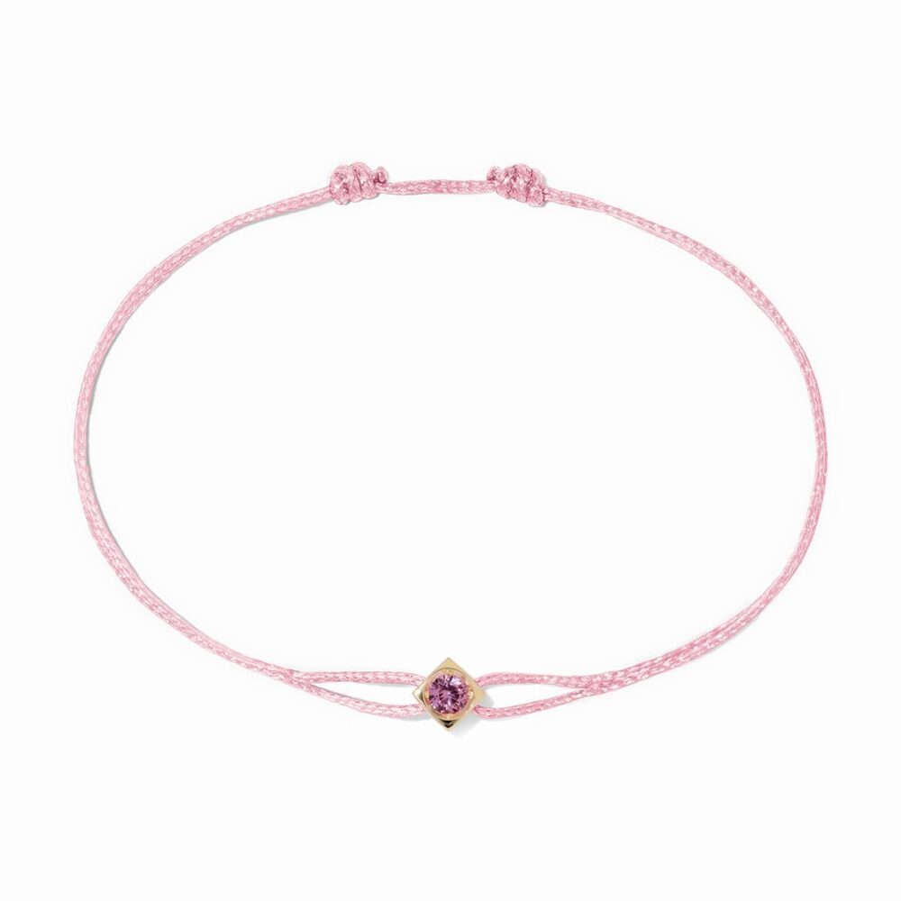 Bracelet sur cordon Le Cube or jaune et saphir rose